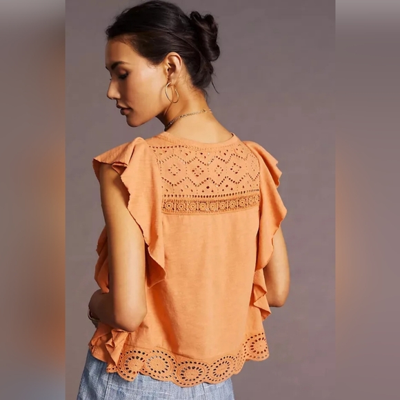 Anthropologie Sustainable Lace Tank Coral, Medium Lightweight perfect for summer - Picture 4 of 5